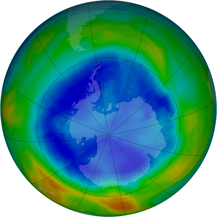 Antarctic ozone map for 27 August 1992